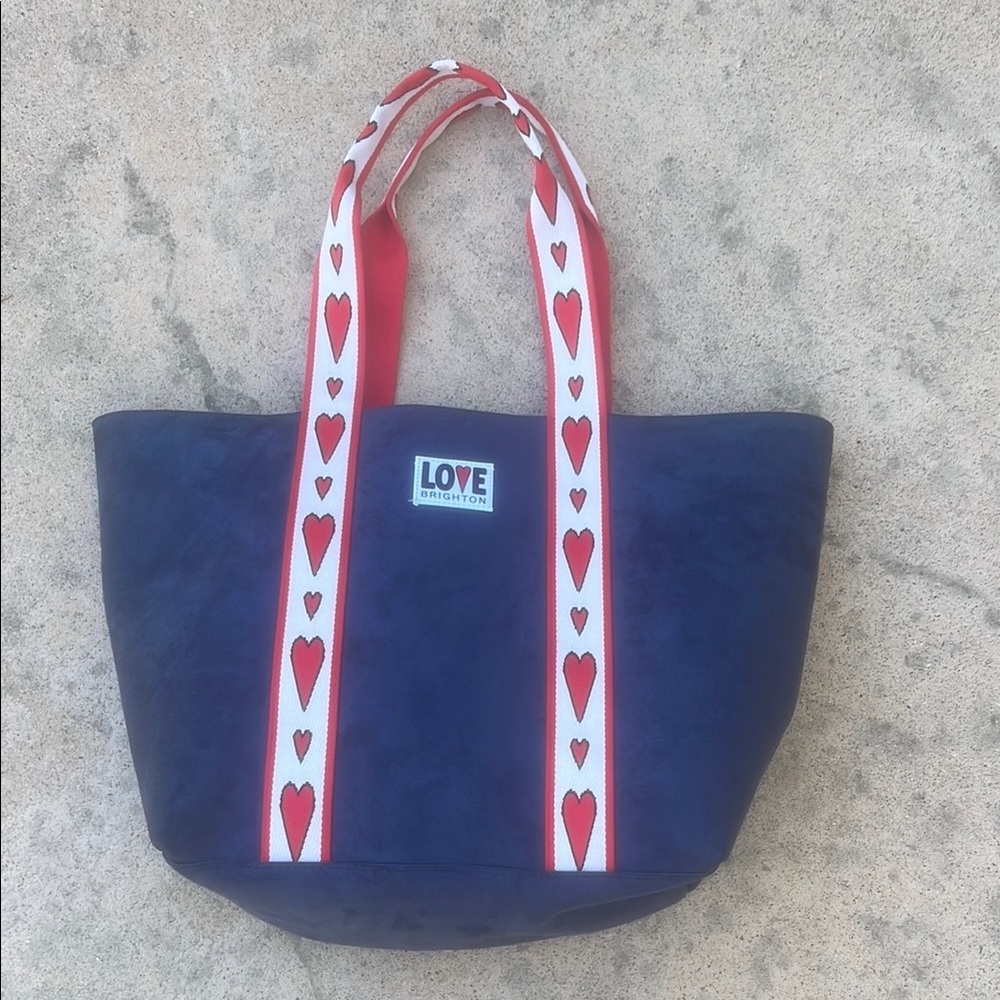 Brighton Navy Love Red Heart Velveteen Tote Bag NWOT